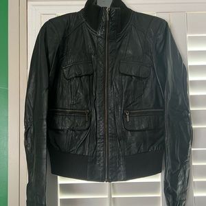 Zara real Leather Bomber jacket